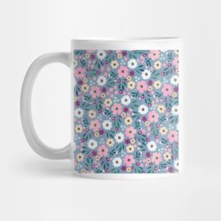 Pink Flowers Botanical Blue Design Mug